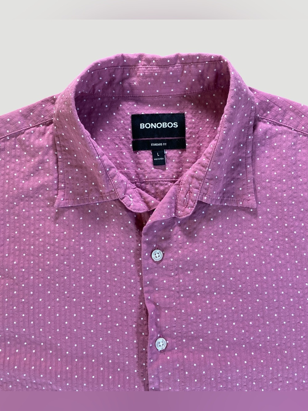 Bonobos Standard Fit Pink White Polka Dot Short Sleeve Button Up Shirt Men’s L
